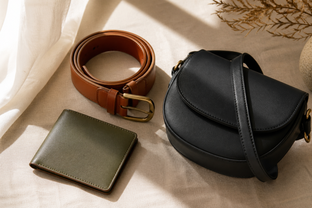 Close-up of premium vegan leather myths debunked through quality product display