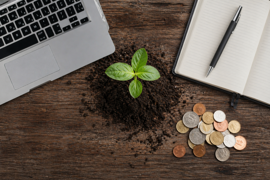 Notebook and plant representing the upfront effort behind passive income reality