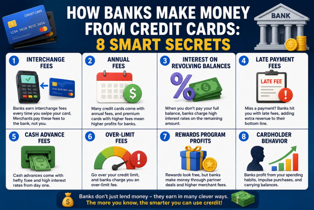 Visual breakdown showing how banks make money from credit cards through various revenue streams