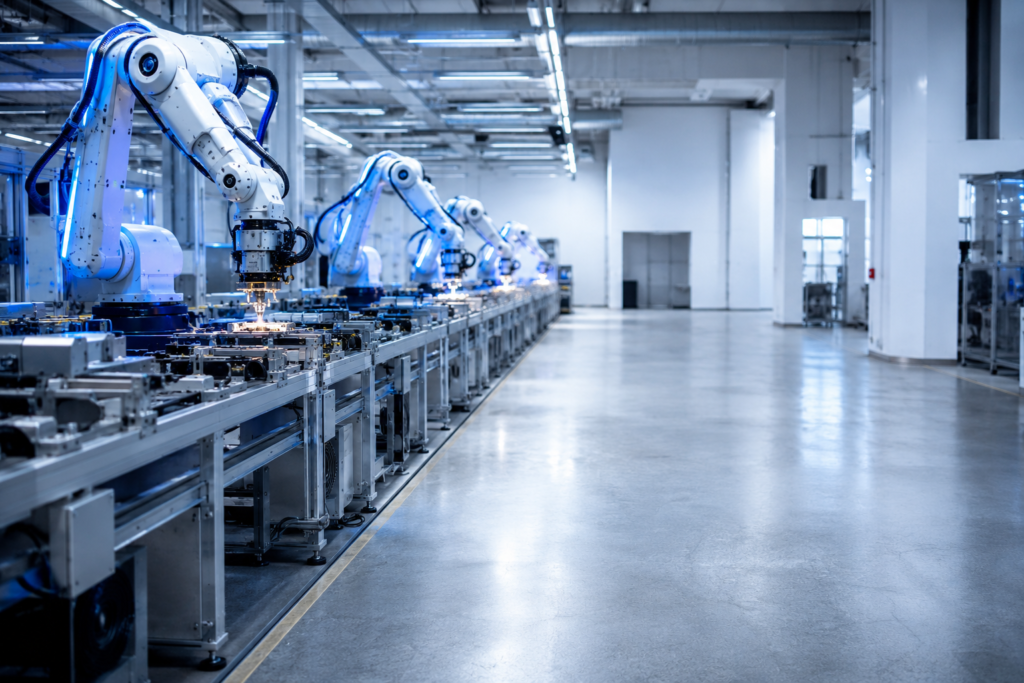 Modern China manufacturing power facility showcasing automated robotics and precision production technology