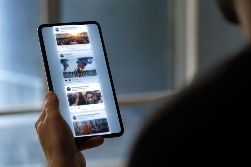 Smartphone feed showing algorithmic content curation demonstrating digital influence and politics
