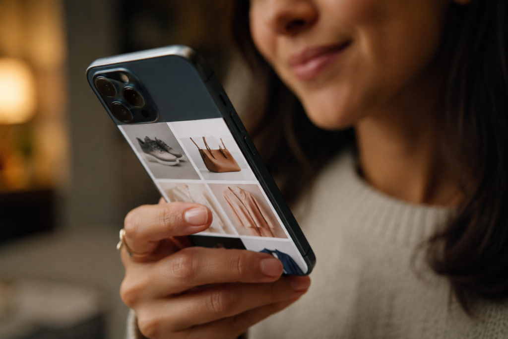 Person experiencing dopamine rush while spending on a shopping app, illustrating spending vs saving psychology