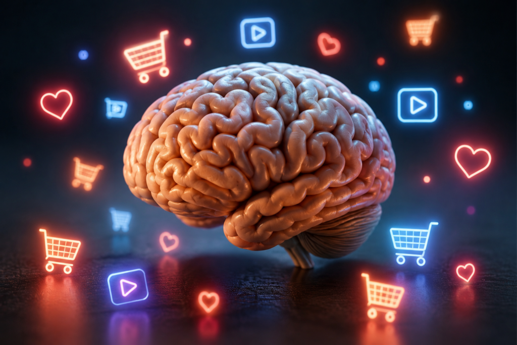How fast fashion brand manipulation exploits the brain's reward system and social triggers.