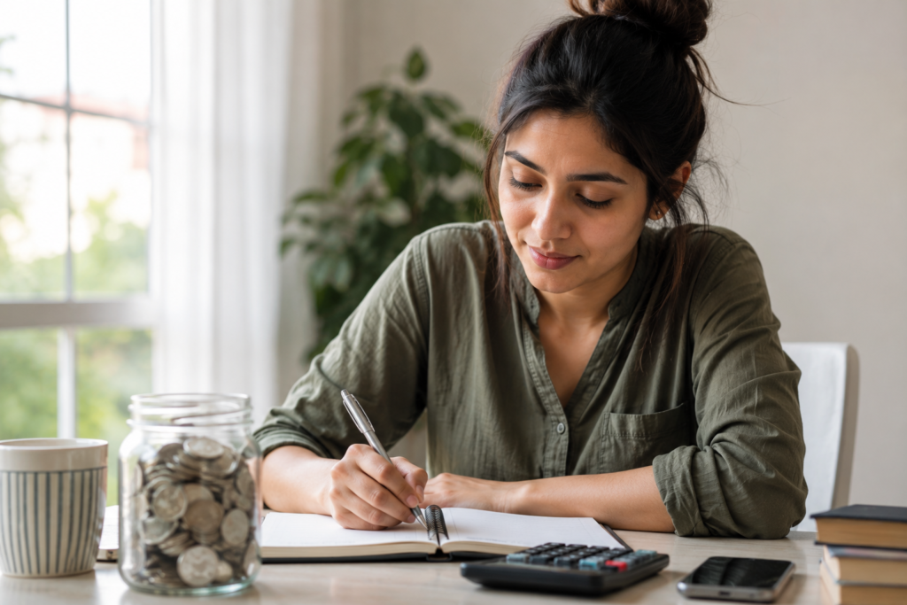 Young woman practicing smart saving habits to overcome spending vs saving psychology challenges