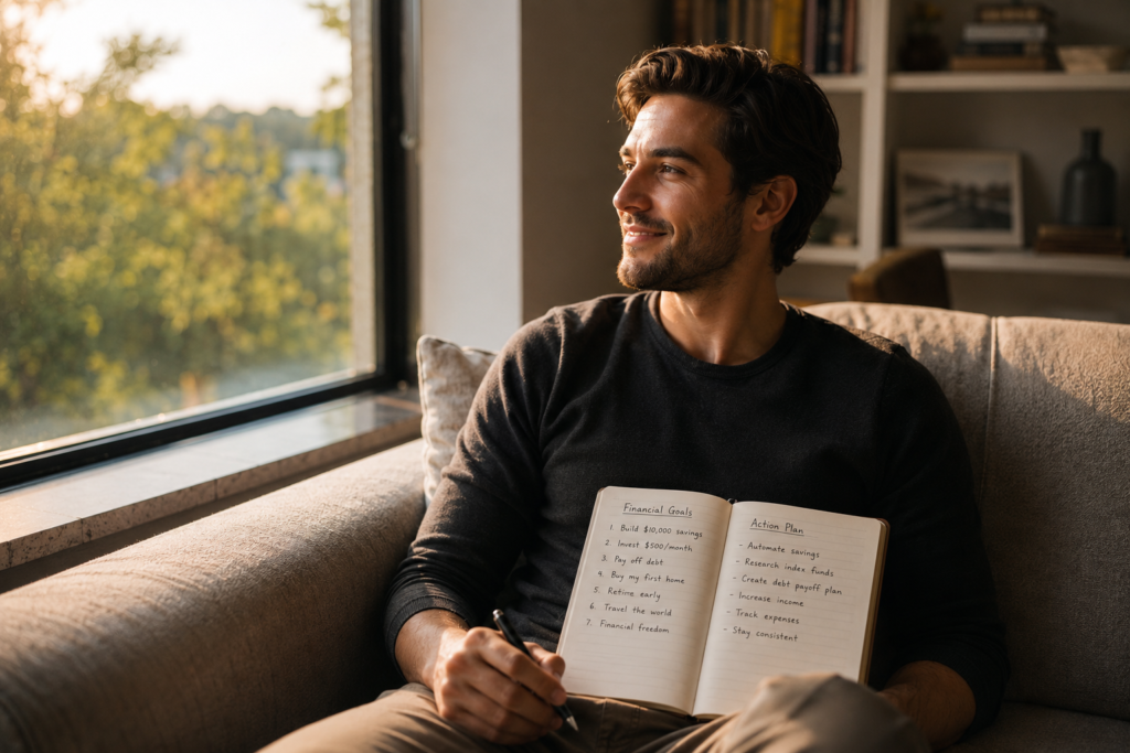 Young professional reviewing financial goals built through solid money habits in your 20s